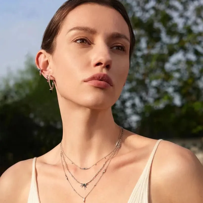 Ania Haie Silver Black Agate Drop Hoop Earrings E053-09H