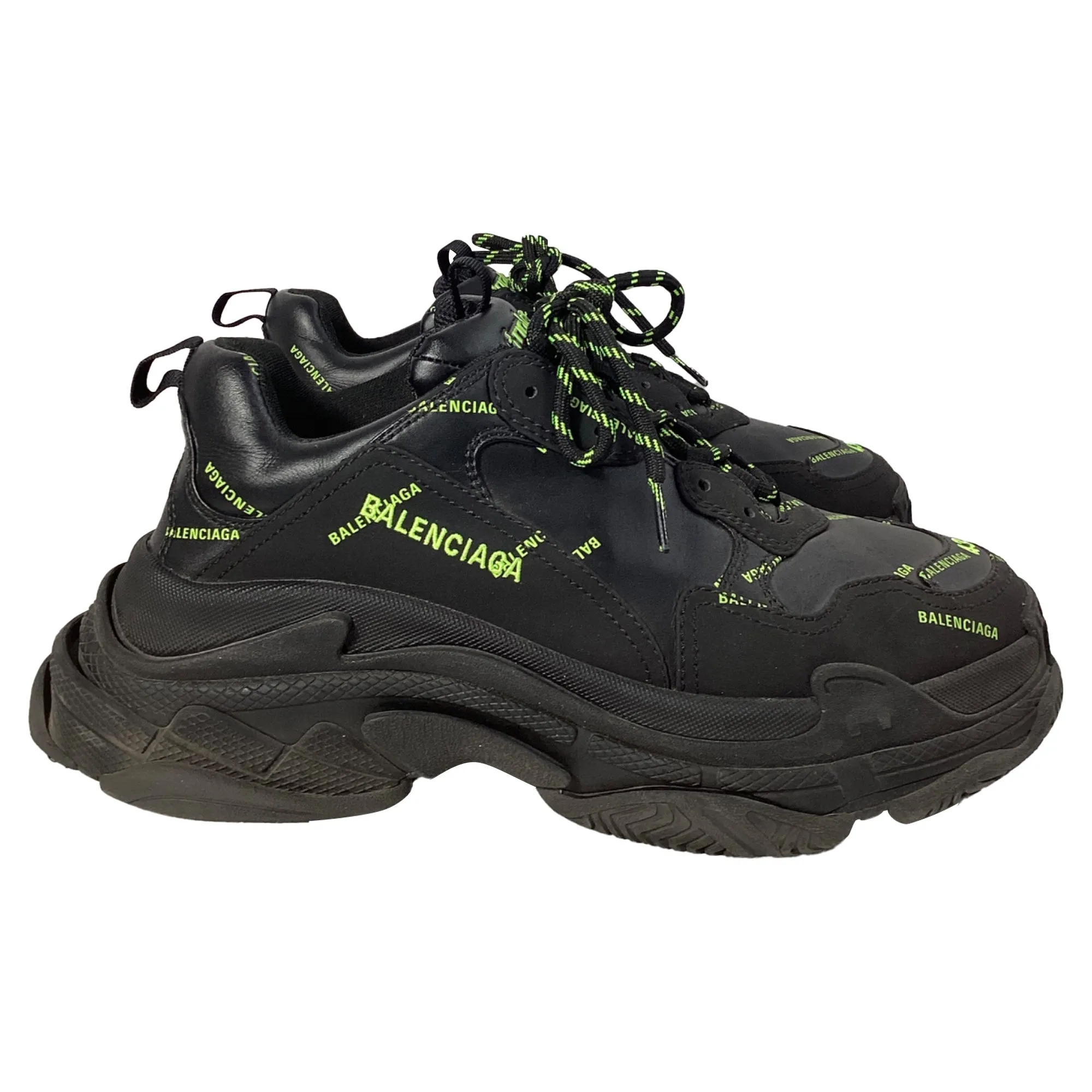 Balenciaga Triple S All Over Logo Sneakers in Black Leather