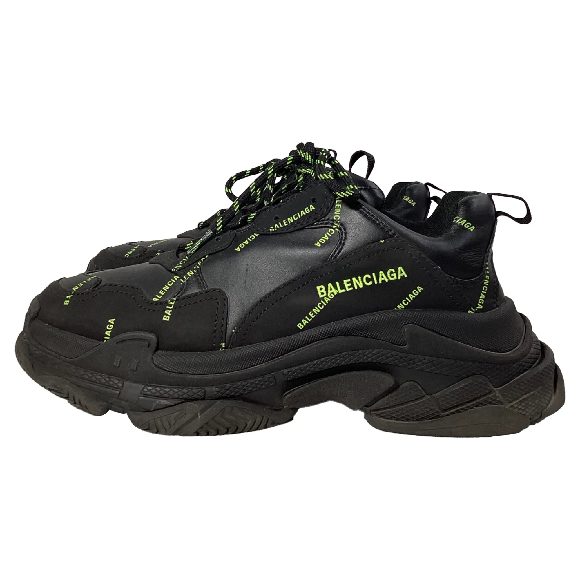 Balenciaga Triple S All Over Logo Sneakers in Black Leather