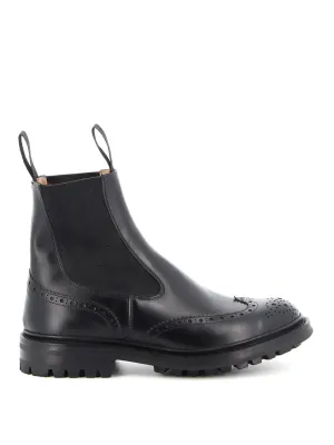 Black Leather Chelsea Boot With Brogue Details