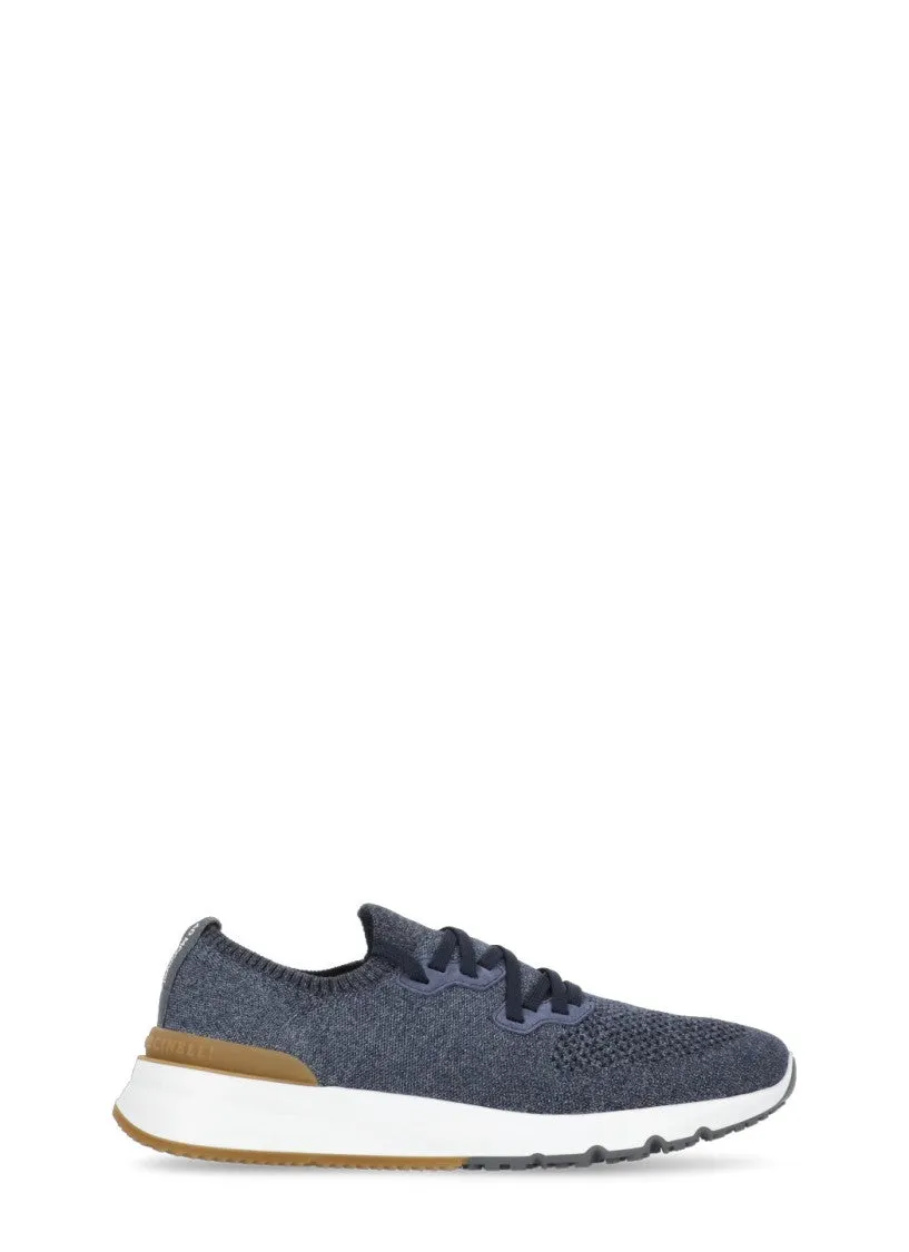 Blue Tech Fabric Sneakers For Man