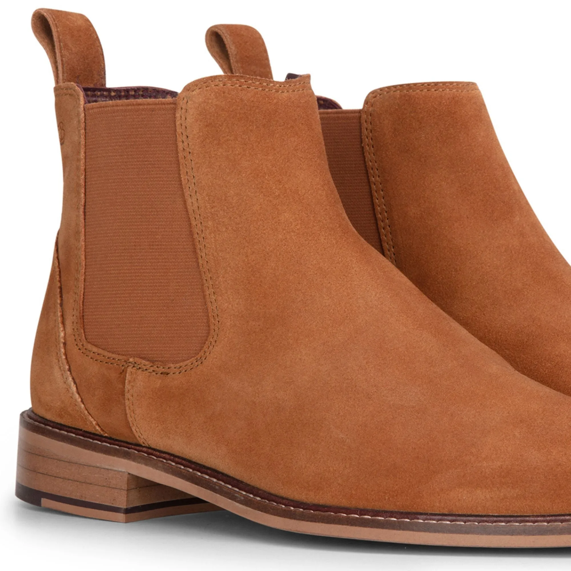 Camel Suede Leather Slip On Chelsea Ankle Boots