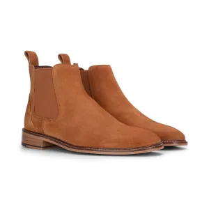 Camel Suede Leather Slip On Chelsea Ankle Boots