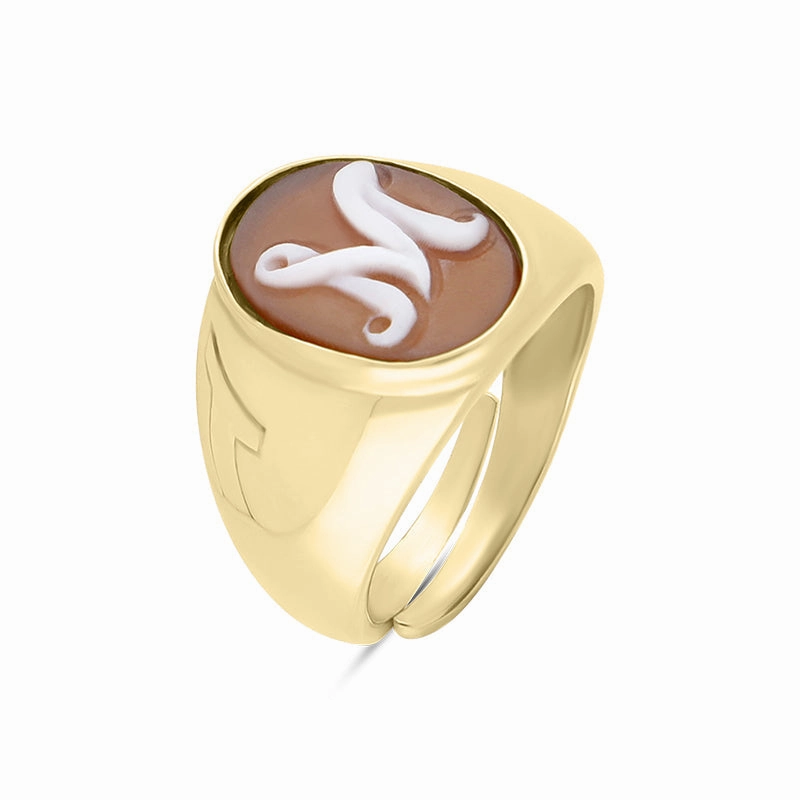 Cameo Italy Yellow Gold Plated Sterling Silver Signet Ring D