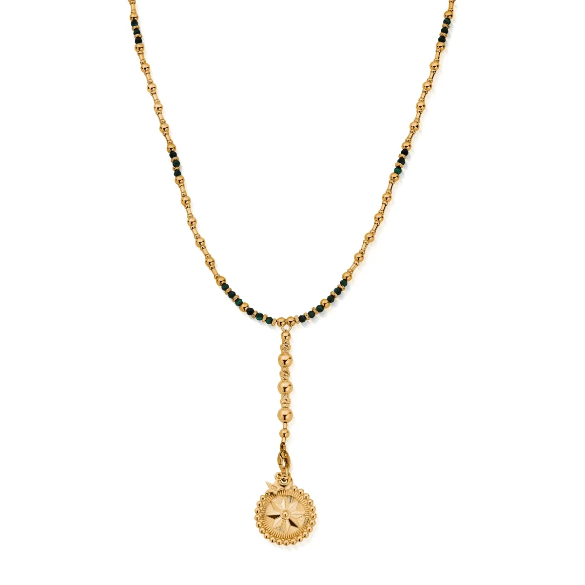 ChloBo Wandering Free Gold Plated Sterling Silver Free Spirit Malachite Lariat Necklace