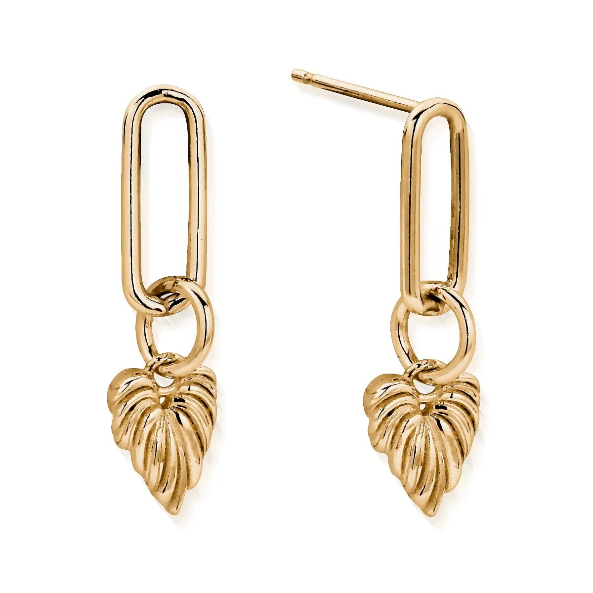 ChloBo Wandering Free Gold Plated Sterling Silver Leaf Heart Link Earrings