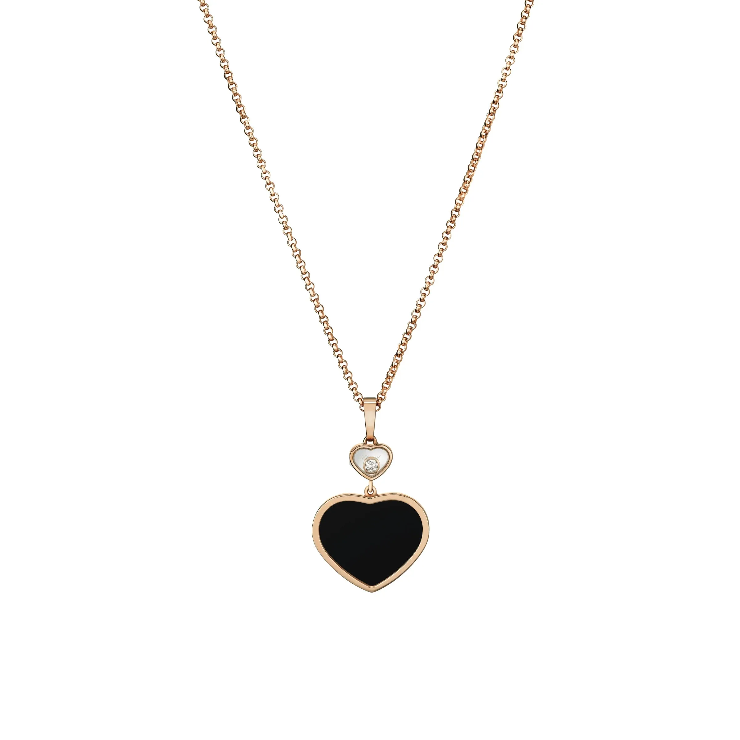 Chopard Happy Hearts 18ct Rose Gold 0.05ct Diamond Onyx Pendant