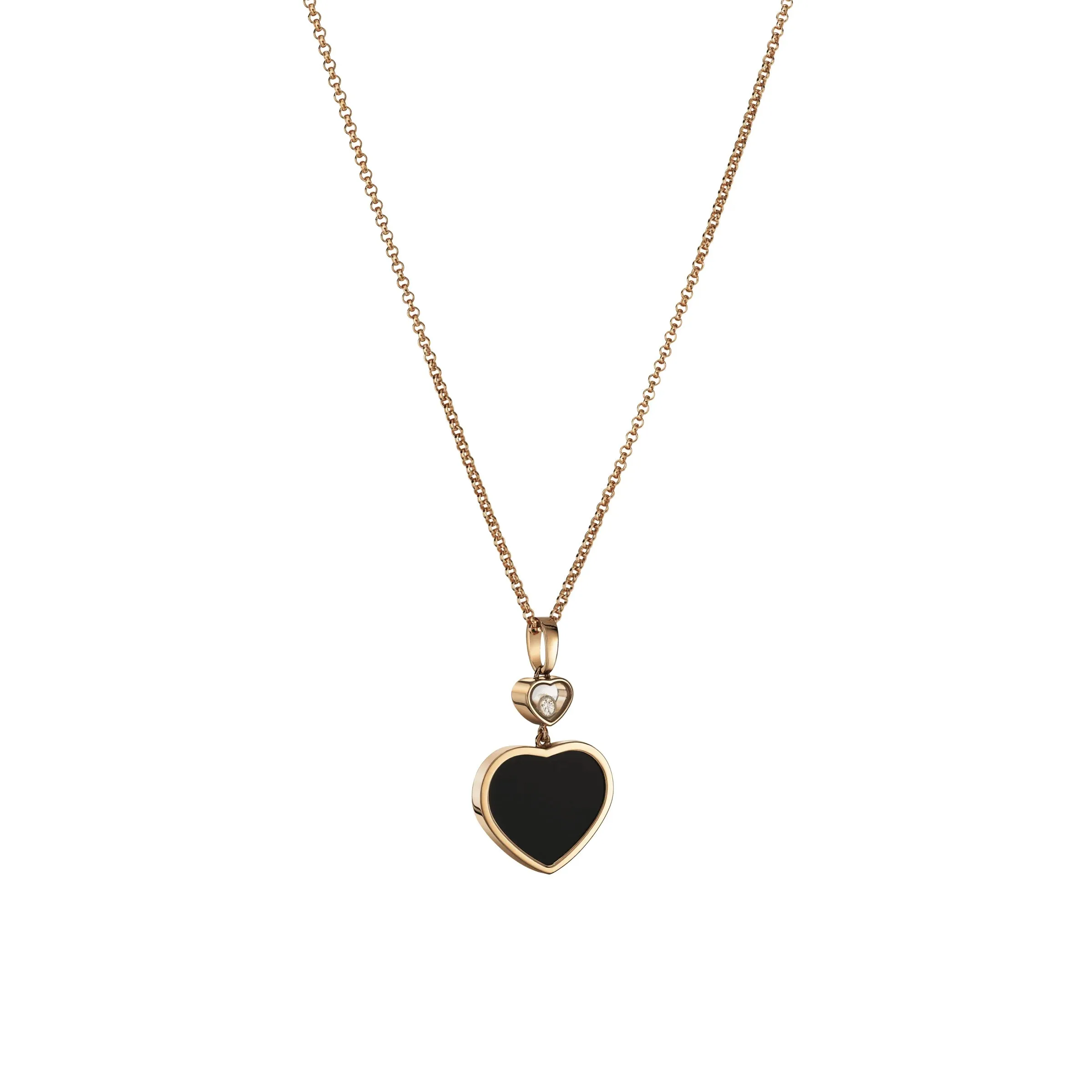 Chopard Happy Hearts 18ct Rose Gold 0.05ct Diamond Onyx Pendant