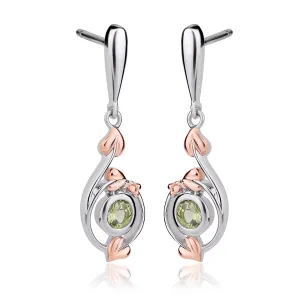 Clogau Tree Of Life Sterling Silver Rose Gold Peridot Love Vines Drop Earrings