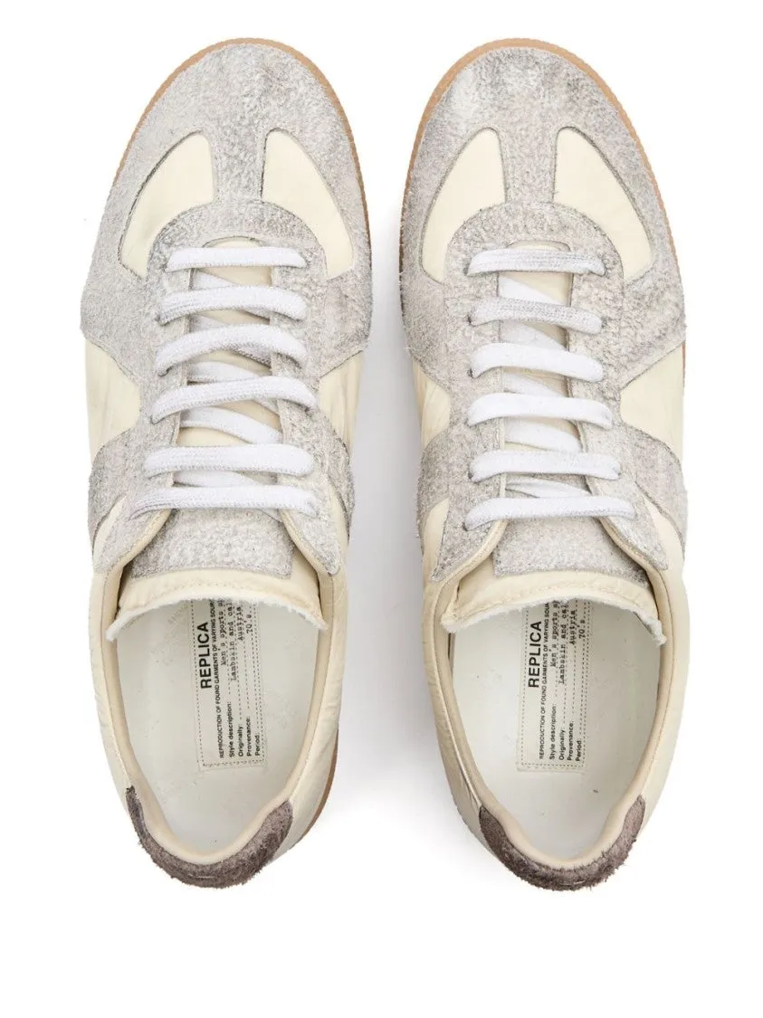 Cream And Grey Lace-Up Sneakers