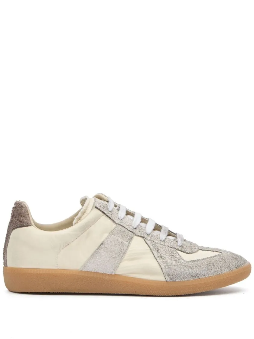 Cream And Grey Lace-Up Sneakers