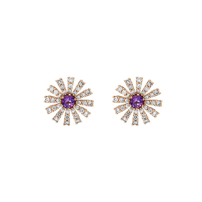 Damiani Margherita 18ct Rose Gold 0.90ct Brown Diamond Amethyst Stud Earrings