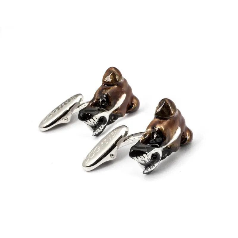 Dog Fever Sterling Silver Enamelled Boxer Muzzle Cufflinks