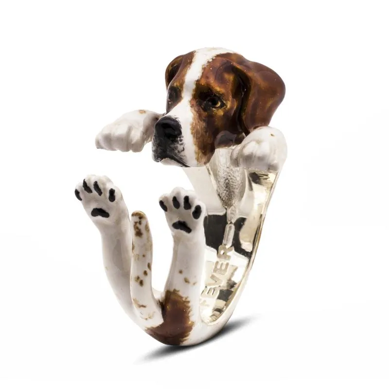 Dog Fever Sterling Silver Enamelled Pointer Hug ring D