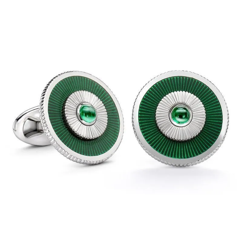 Faberge 18ct White Gold Emerald Green Enamel Cufflinks