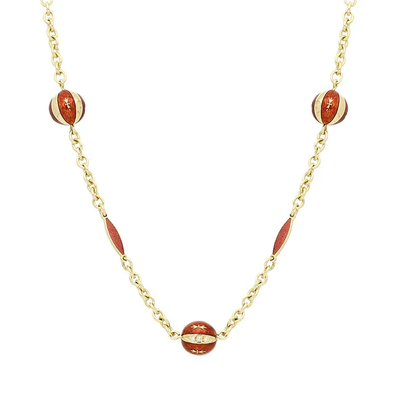 Faberge Victor Mayer 18ct Yellow Gold Red Enamel Linked Chain Necklace
