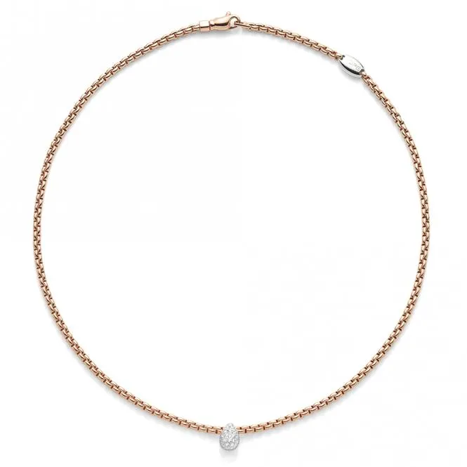Fope Eka Tiny 18ct Rose Gold 0.27ct Diamond Pear Necklace