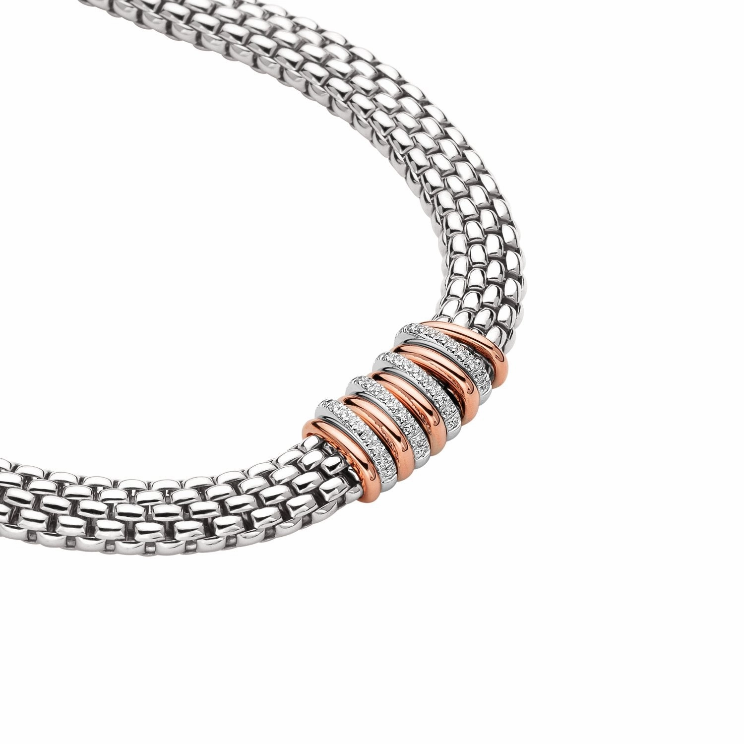 Fope Panorama 18ct White Gold 0.30ct Diamond Rose Gold Rondelle Necklace