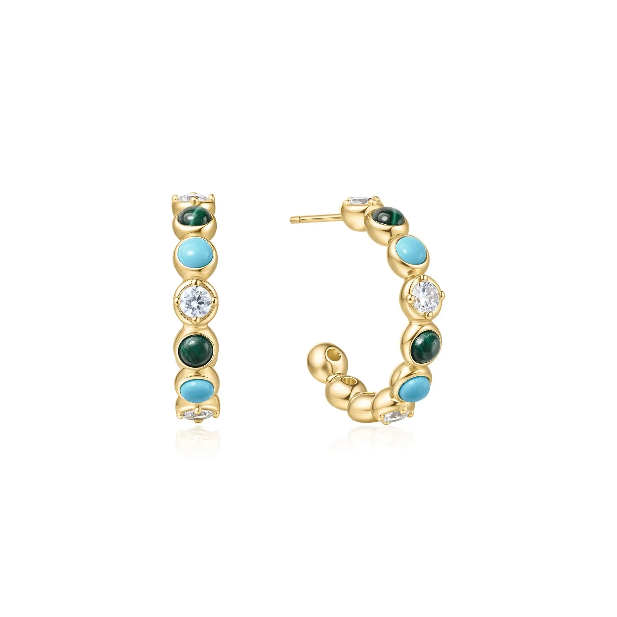 Gold Malachite and Turquoise Large Hoops E063-08G