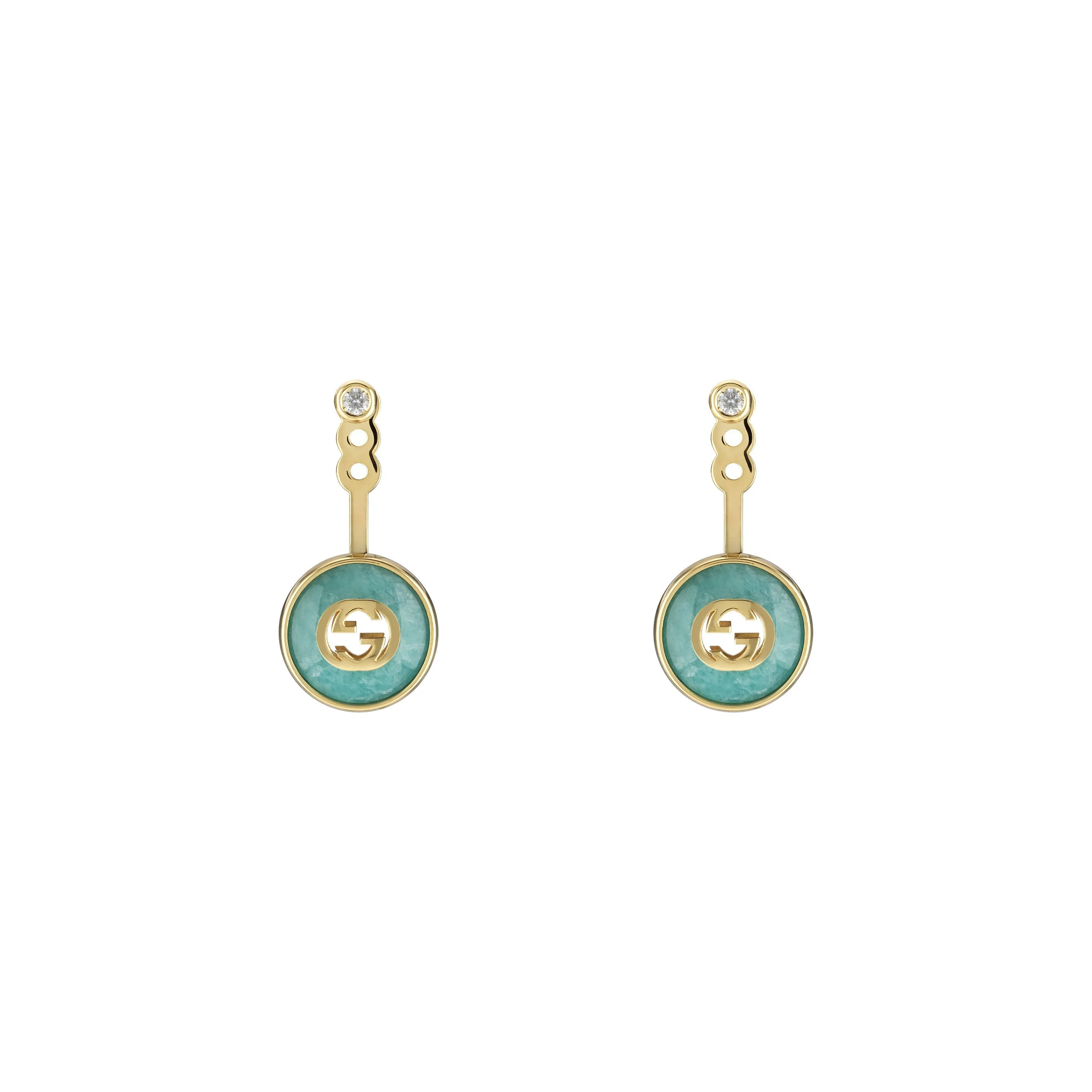 Gucci Interlocking G 18ct Yellow Gold Amazonite & Diamond Earrings