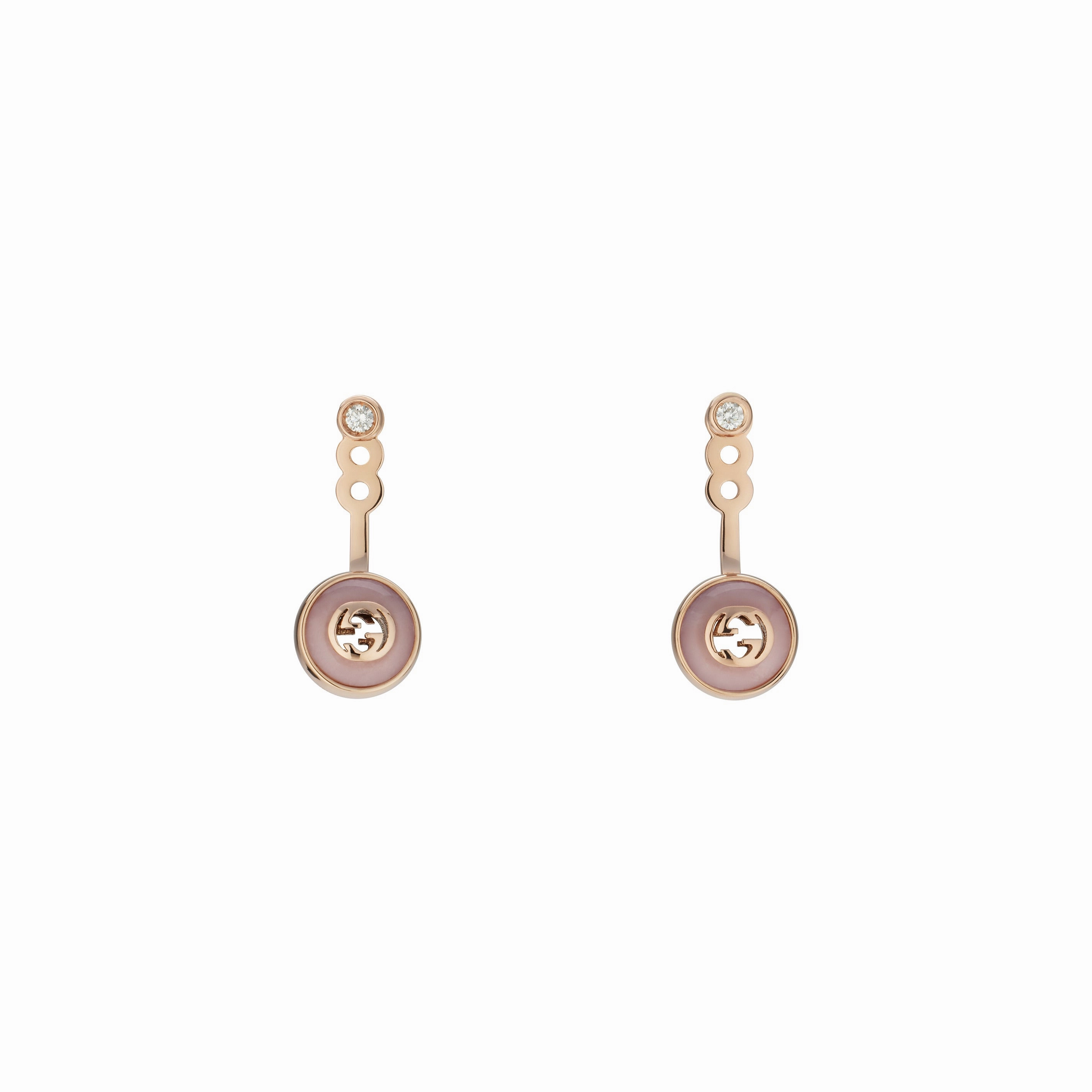 Gucci Interlocking G 18ct Rose Gold Diamond & Pink Opal Earrings