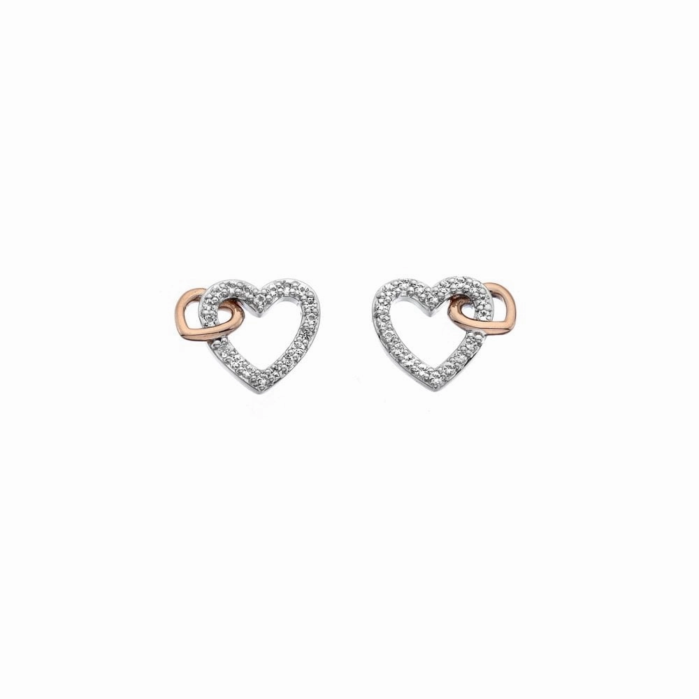 Hot Diamonds Togetherness Sterling Silver Rose Gold Plated White Topaz Stud Earrings
