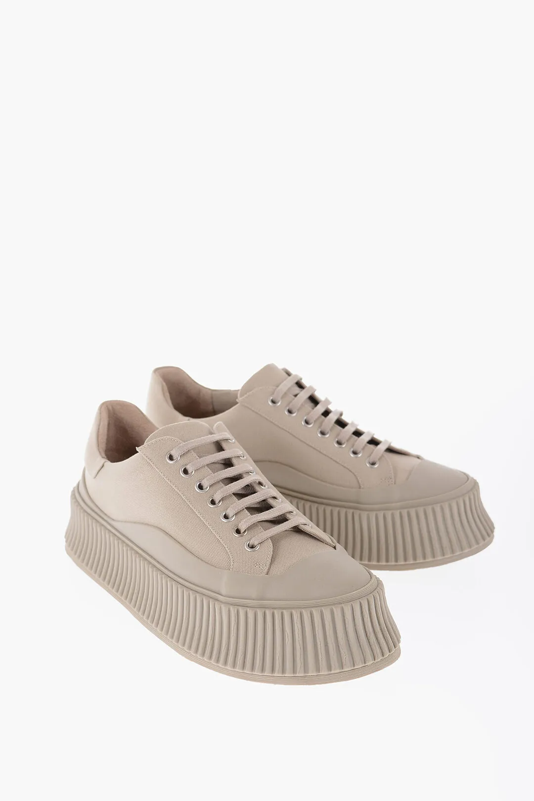 Jil Sander Canvas Low-Top Sneakers With Platform Soles