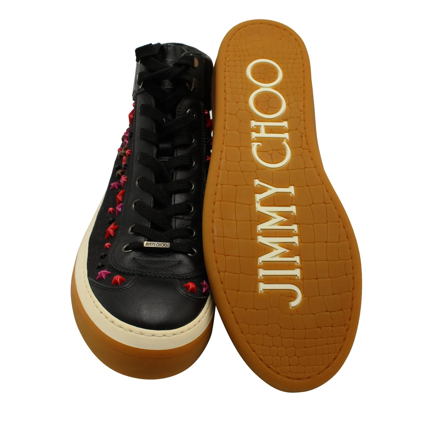 Jimmy Choo Star Stud High Top Sneakers in Black Leather