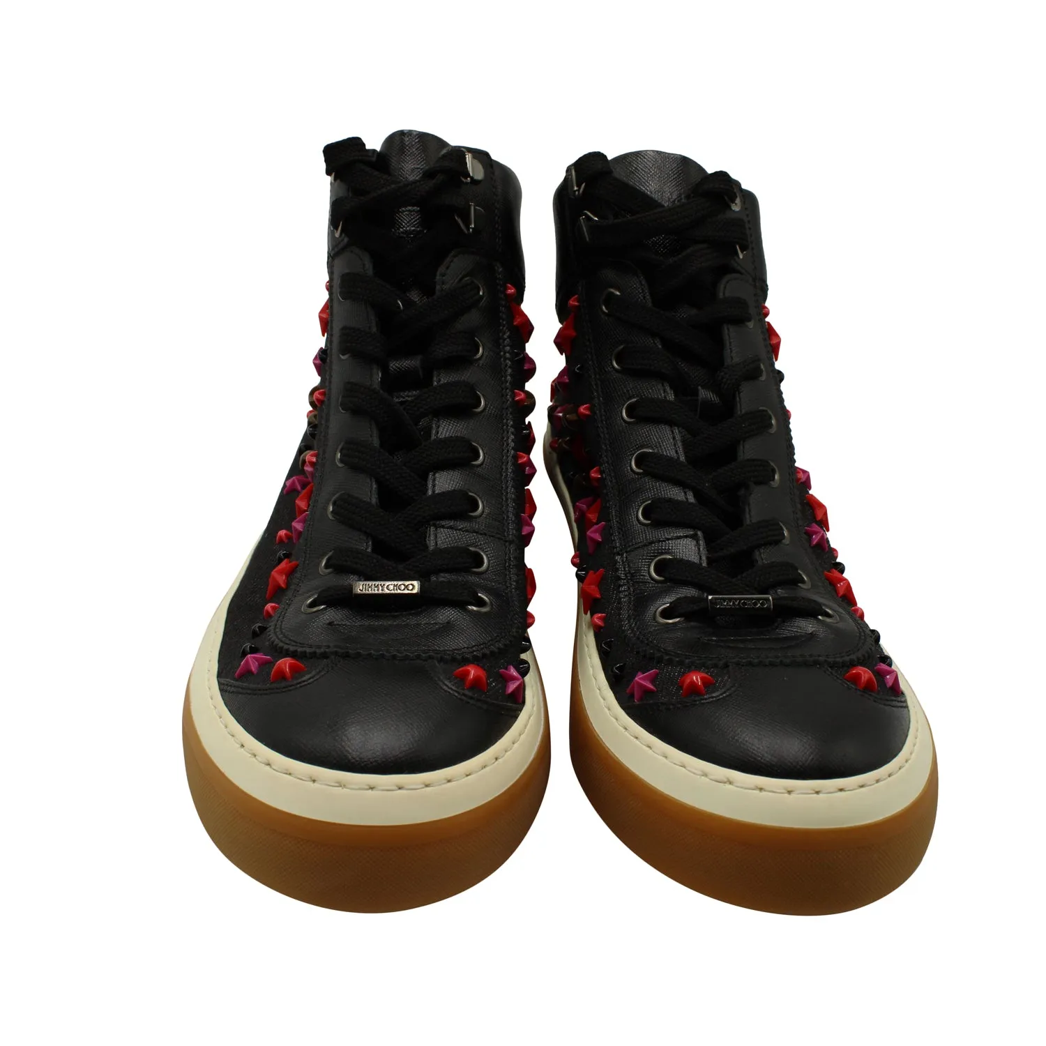 Jimmy Choo Star Stud High Top Sneakers in Black Leather