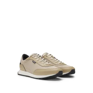 Knit-effect trainers with faux-leather trims