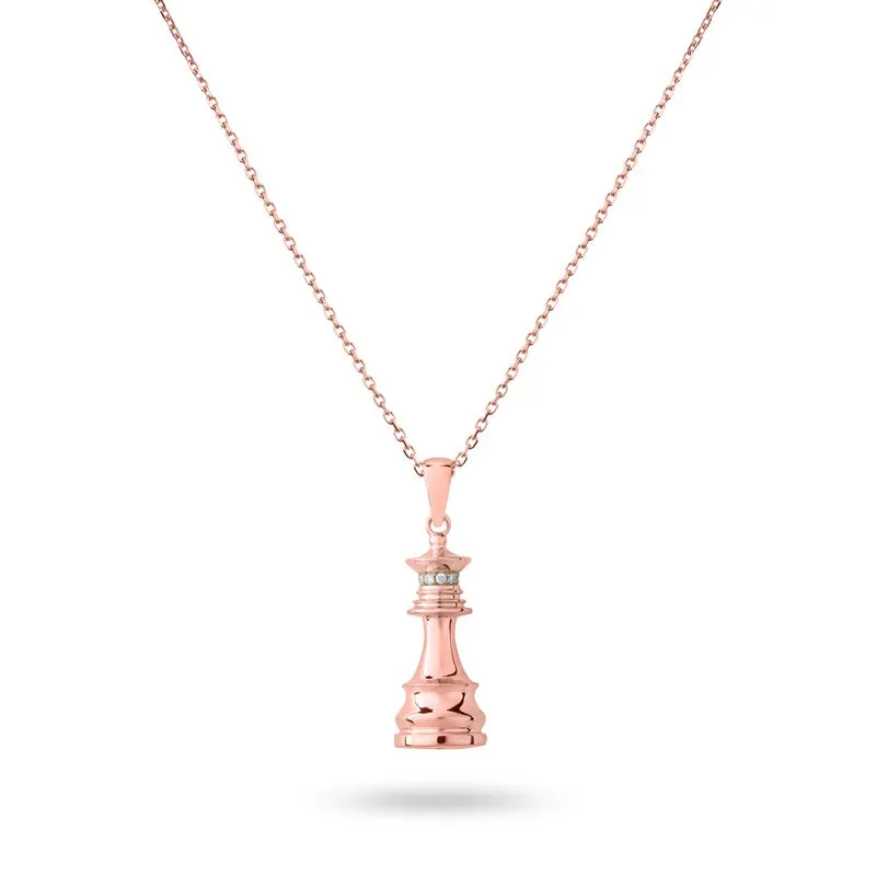 Ksenia Mirella The Queen Rose Gold 0.10ct Diamond Chess Necklace