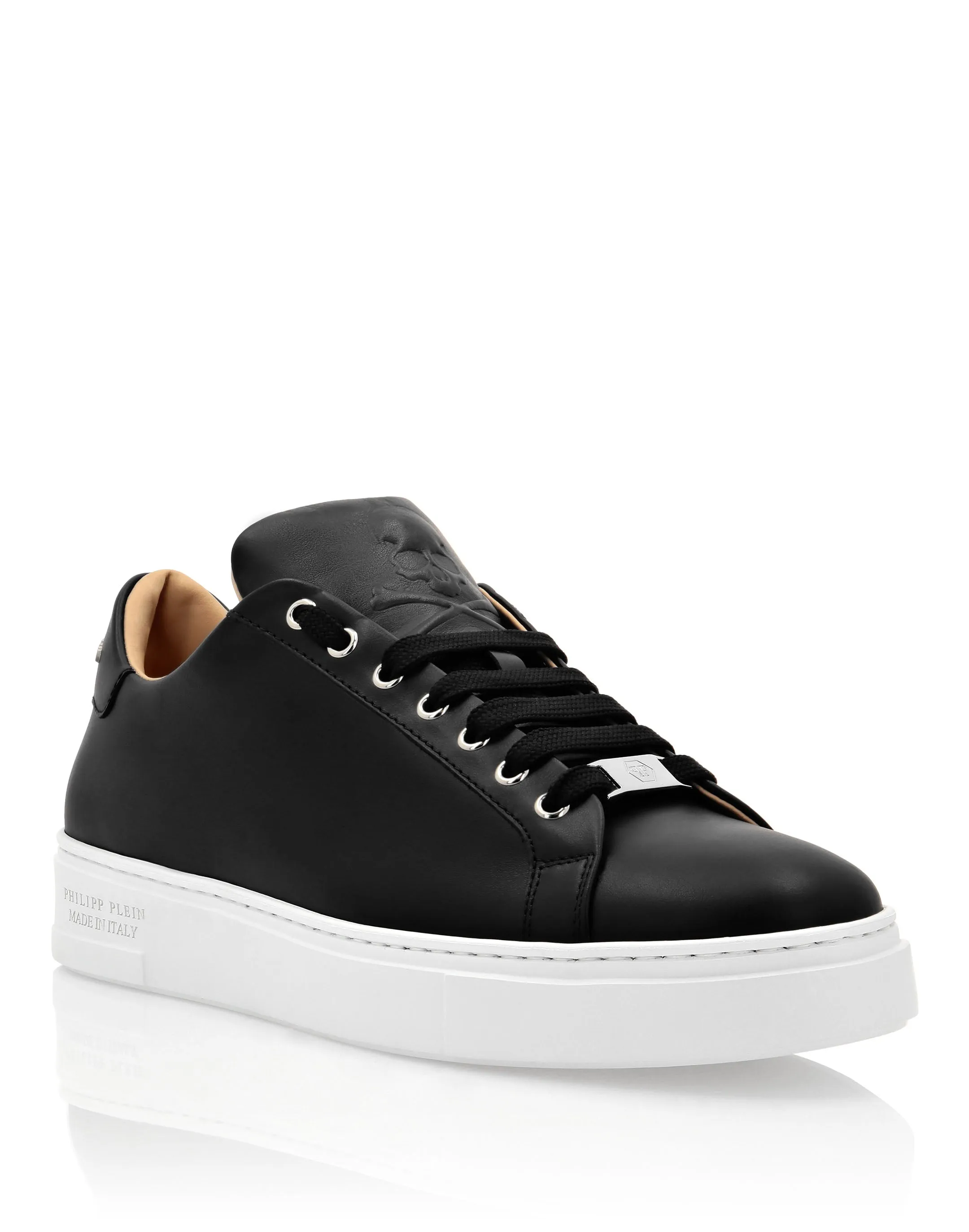 Leather Lo-Top Sneakers Skull and Plein