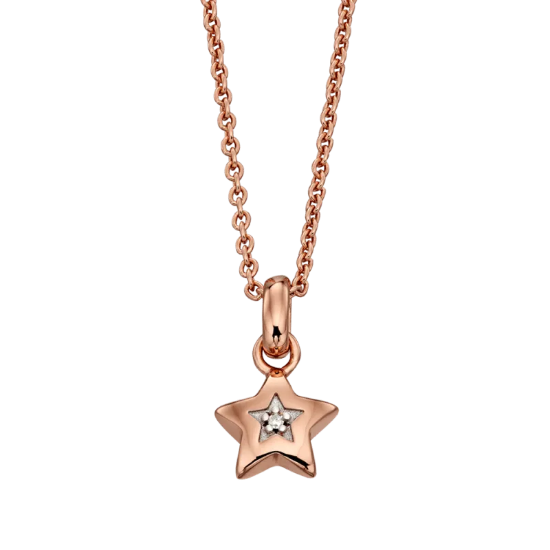 Little Star Rei Rose Gold Plated Sterling Silver Diamond Star Necklace