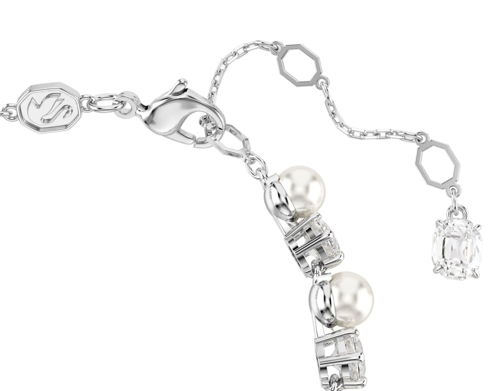 Matrix Crystal Pearl & Round Cut Silver Bracelet