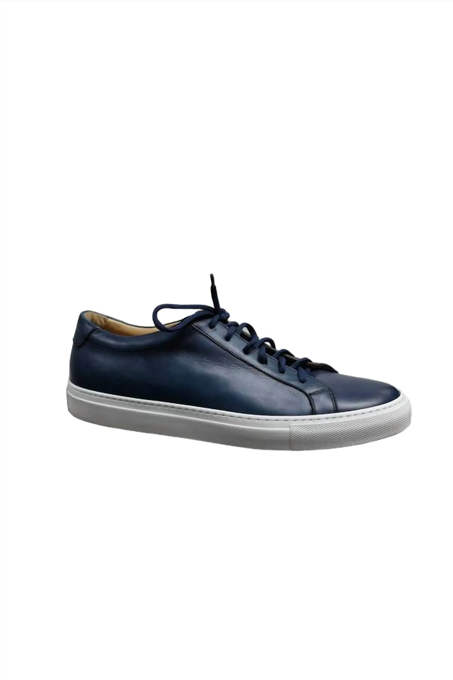 Men Leather Low-Top Sneakers In Blue