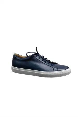 Men Leather Low-Top Sneakers In Blue
