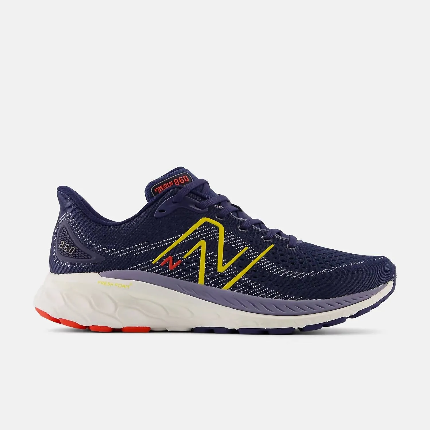Men's 860 V13 Running Sneakers In Navy With Ginger Lemon And Neo Flame