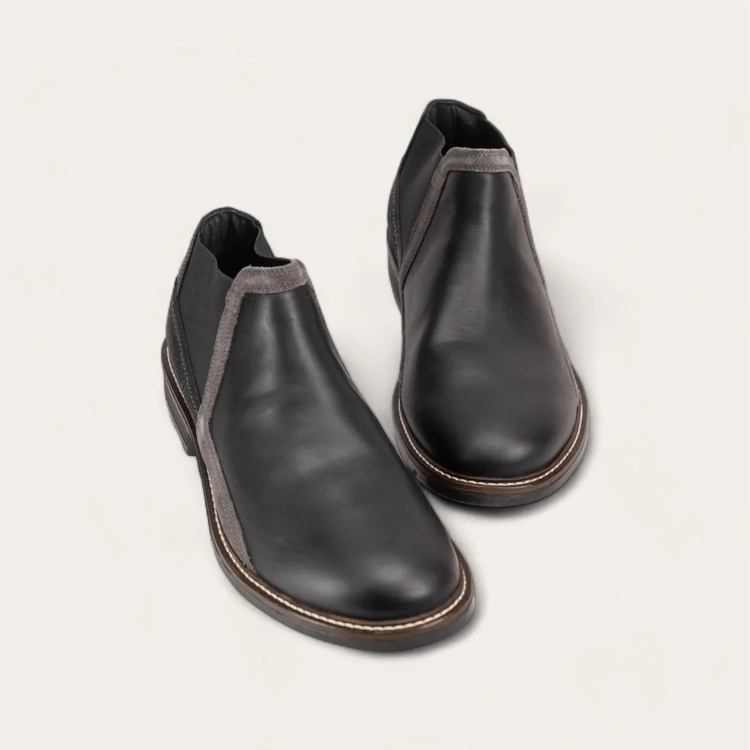 Men's Business Leather Ankle Boots In Black Raven/black Crackle/gray Suede