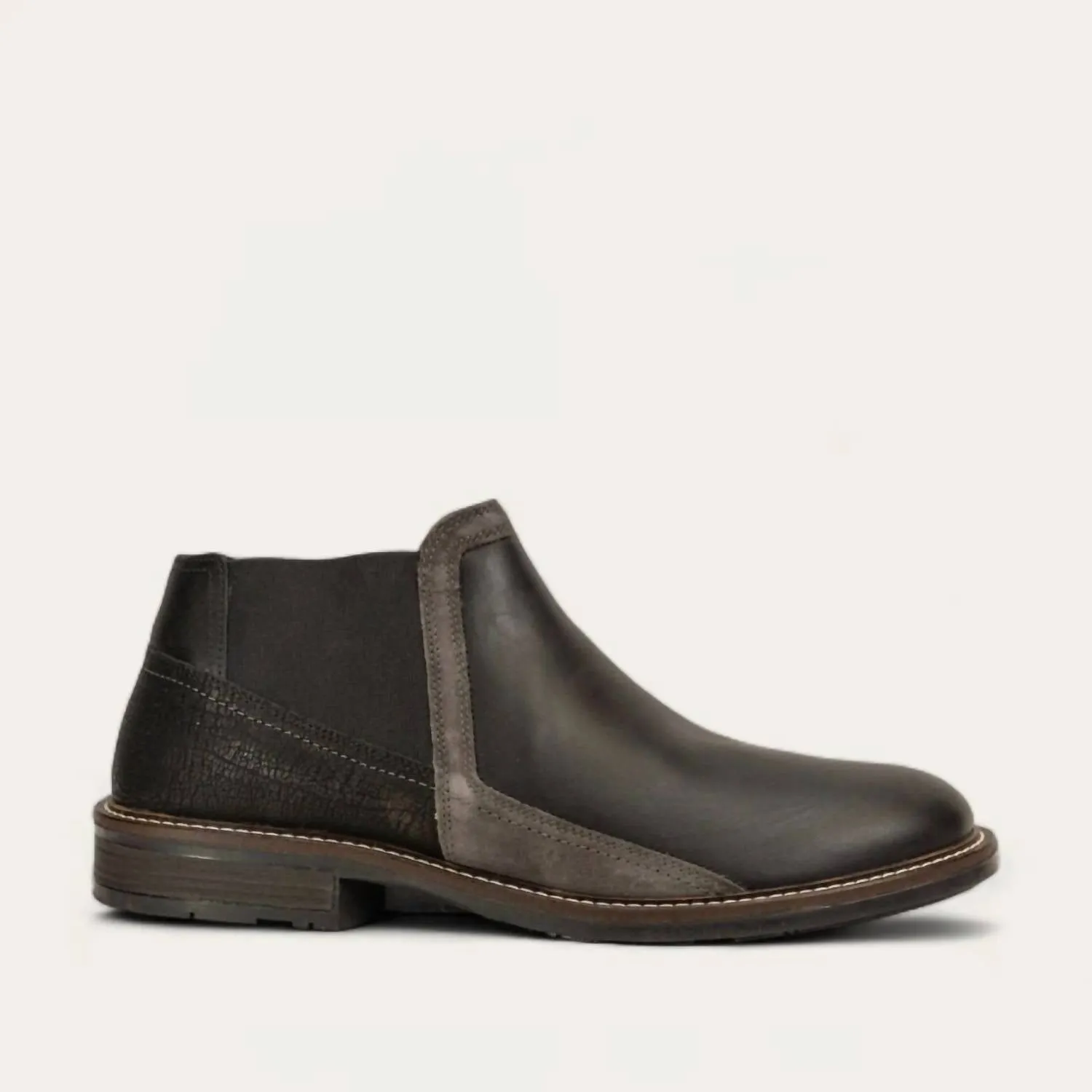 Men's Business Leather Ankle Boots In Black Raven/black Crackle/gray Suede