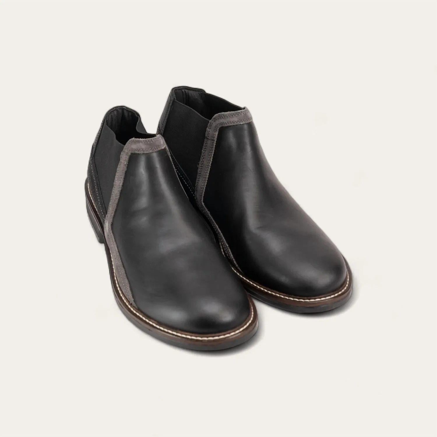 Men's Business Leather Ankle Boots In Black Raven/black Crackle/gray Suede