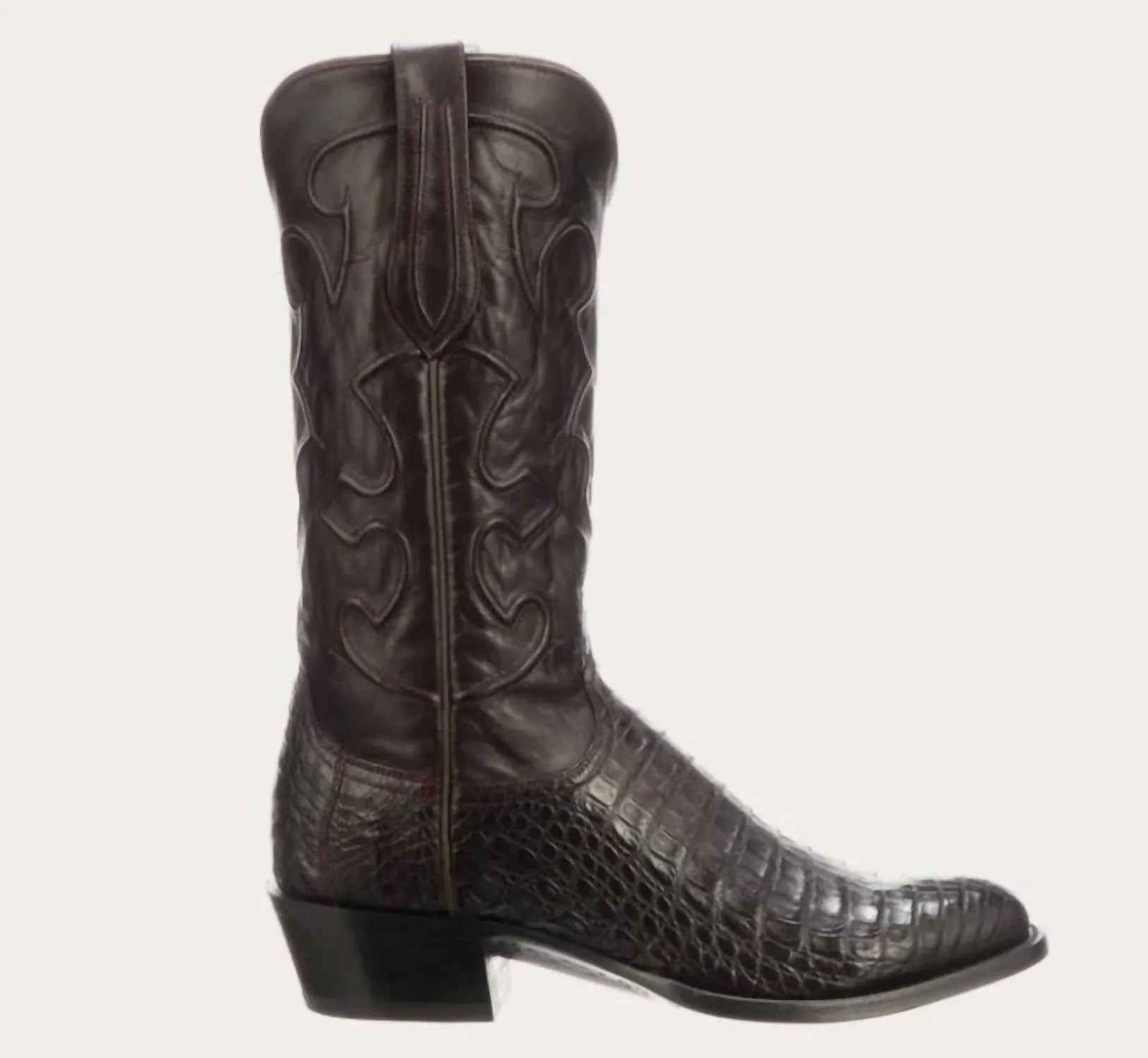 Men's Charles Caiman Belly R-Toe Mens Exotic Cowboy Boot In Black_Cherry/cordova