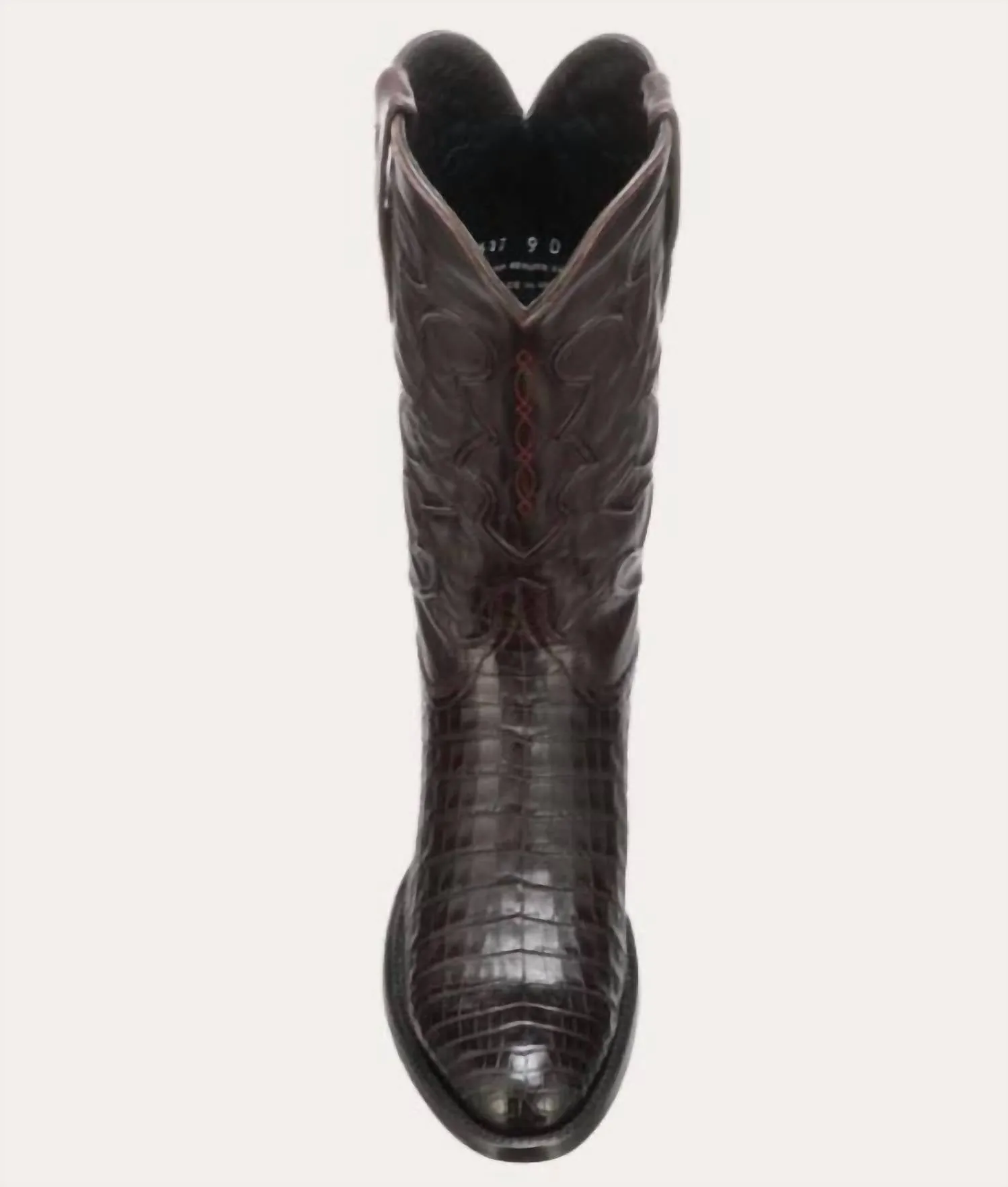 Men's Charles Caiman Belly R-Toe Mens Exotic Cowboy Boot In Black_Cherry/cordova
