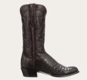 Men's Charles Caiman Belly R-Toe Mens Exotic Cowboy Boot In Black_Cherry/cordova