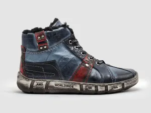 Men's Comfort Thick Wool-Lined Zip-Up Leather Boots In Navy