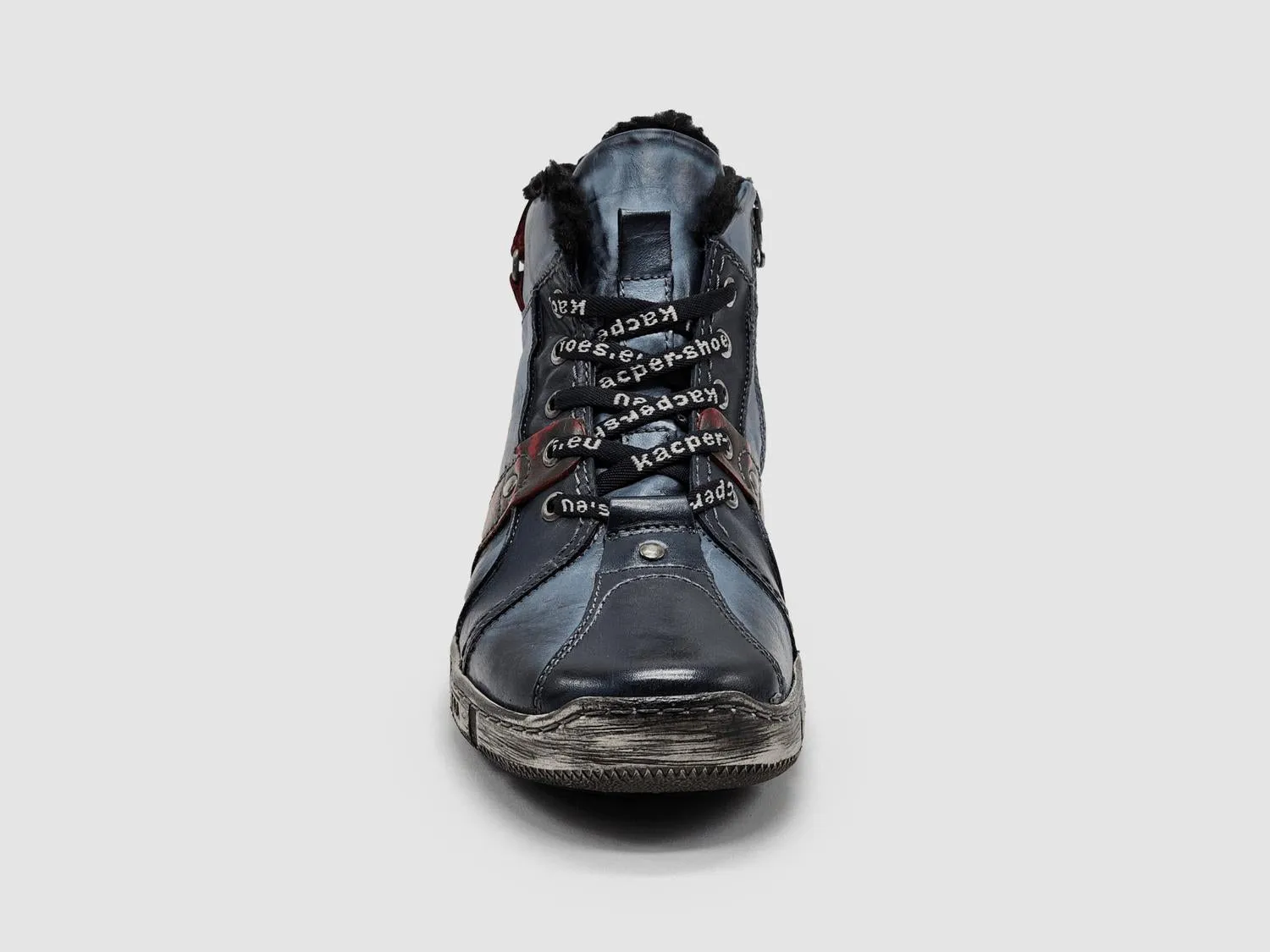Men's Comfort Thick Wool-Lined Zip-Up Leather Boots In Navy