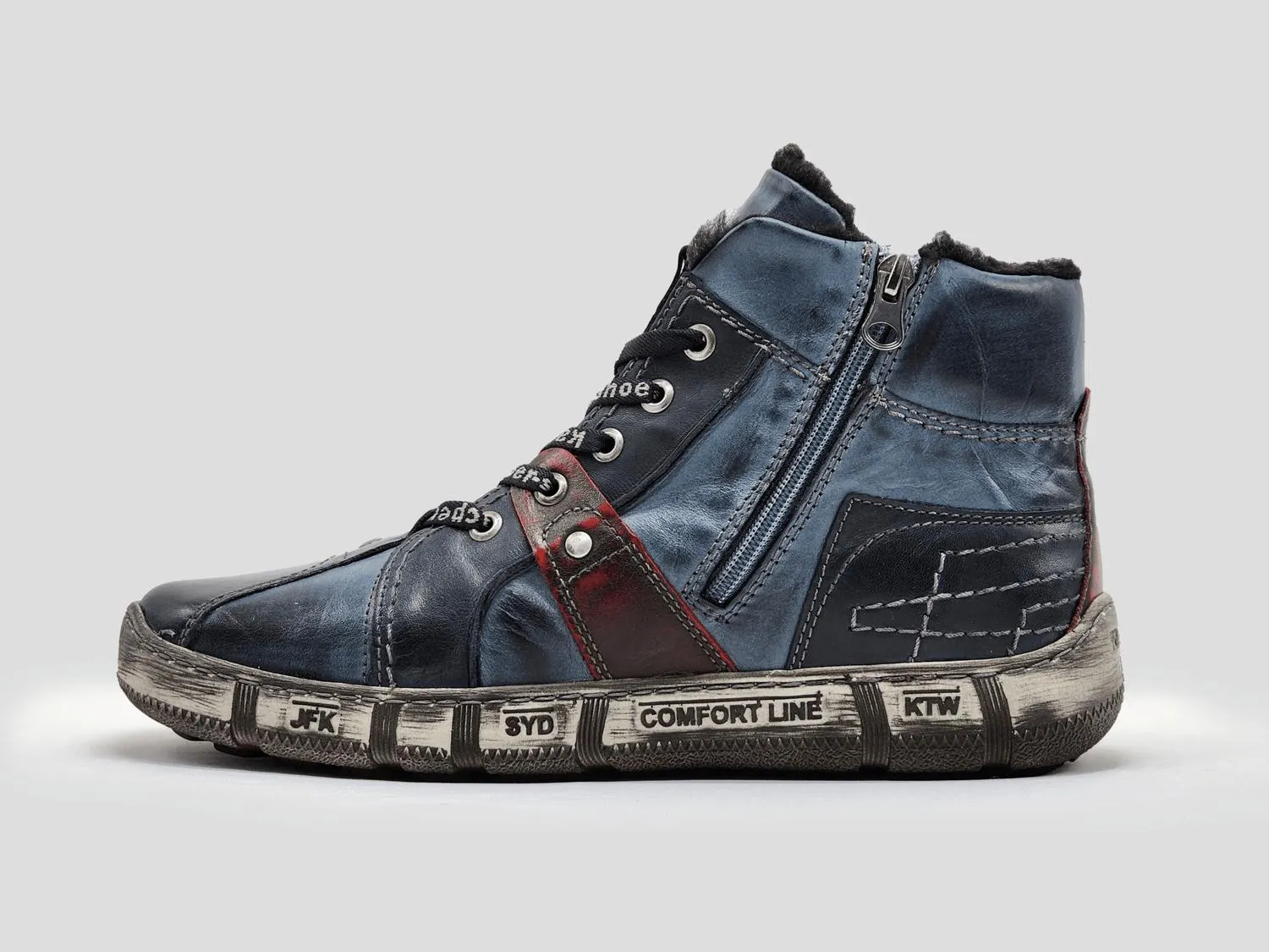 Men's Comfort Thick Wool-Lined Zip-Up Leather Boots In Navy