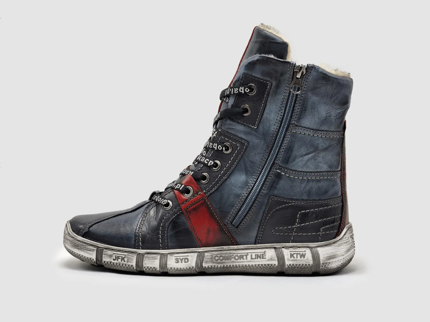 Men's Tall Comfort Thick Wool-Lined Zip-Up Leather Boots In Navy
