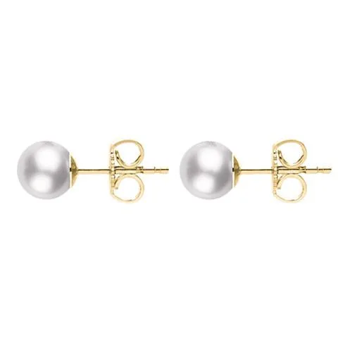 Mikimoto 18ct Yellow Gold 6mm White Grade AA Pearl Stud Earrings