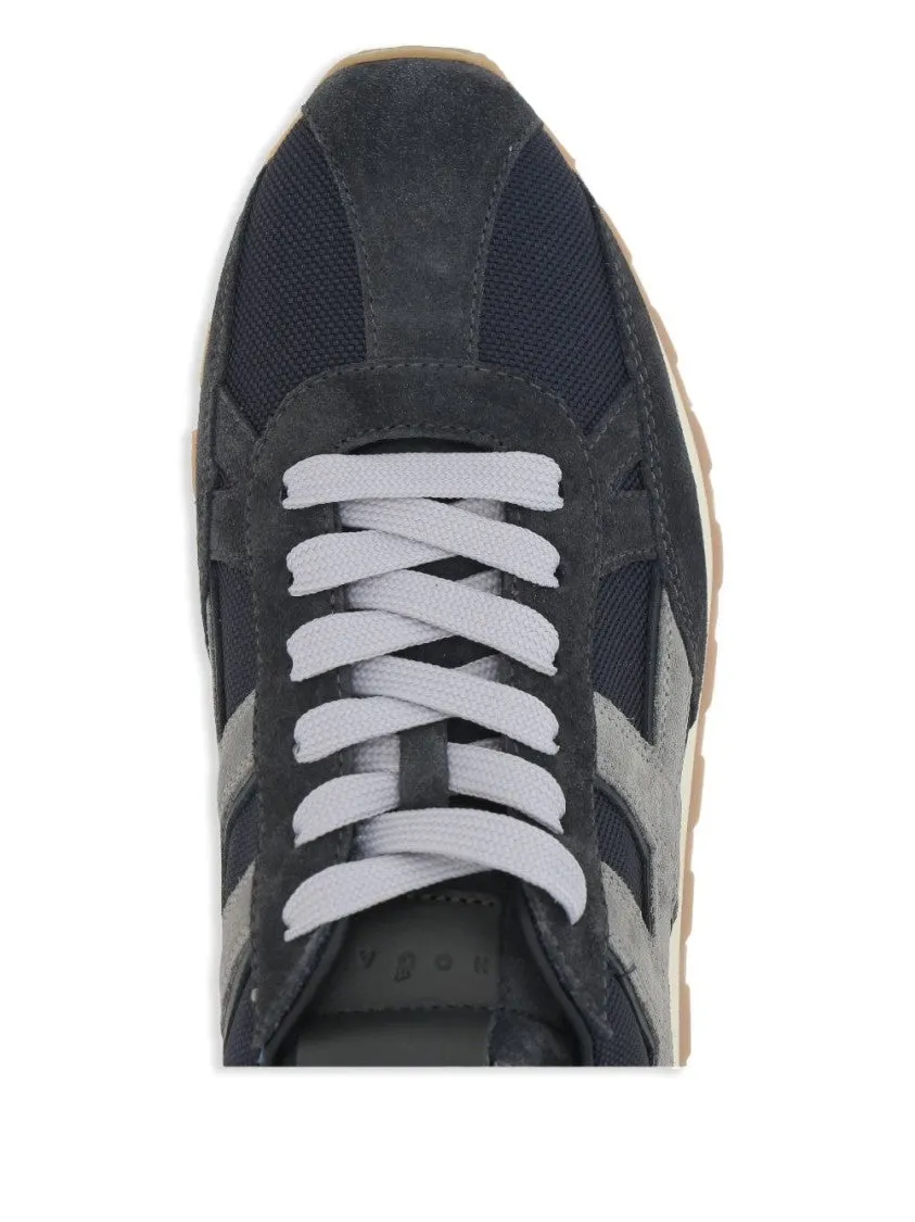 Panelled Navy Blue Sneakers With Almond Toe