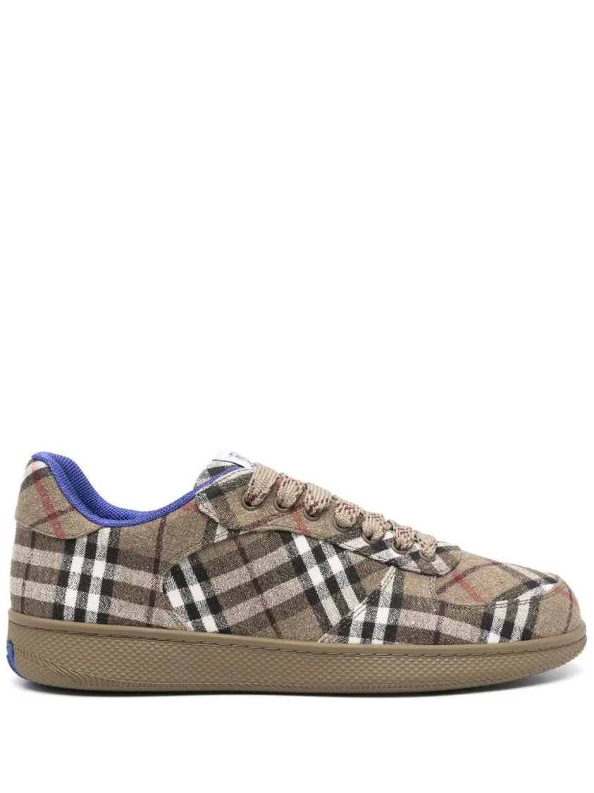 Plaid Pattern Brown Sneakers